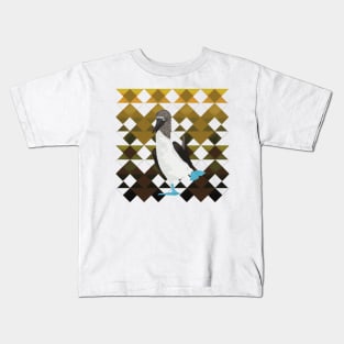 Booby Bird on Brown Geometric Pattern Kids T-Shirt